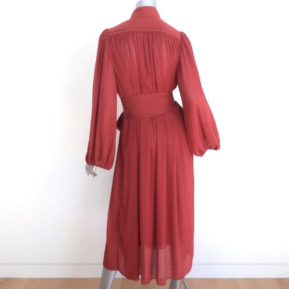 ZIMMERMANN MIDI DRESS ESPIONAGE BRICK PLISSE SWISS DOT SIZE 0 LONG SLEEVE - Picture 6 of 11